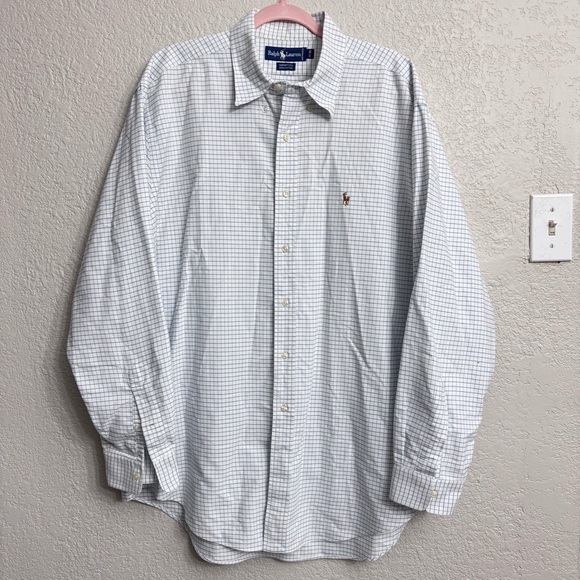 Ralph Lauren Other - Ralph Lauren Yarmouth Dress Shirt White Blue Check Men’s 17-35 100% Cotton